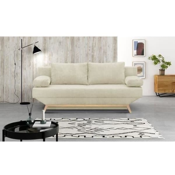 3-sits konvertibel bänk - Förvaringslåda - Beige manchestertyg - L 190 x H 92 x D 84 cm - TEIJO