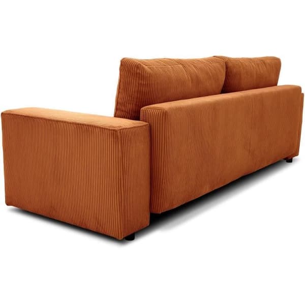 Soffa med bäddsoffa 3 platser JOSH - Sammetstyg i terracotta - L 239 x P 86 x H 85 cm - Förvaringslåda