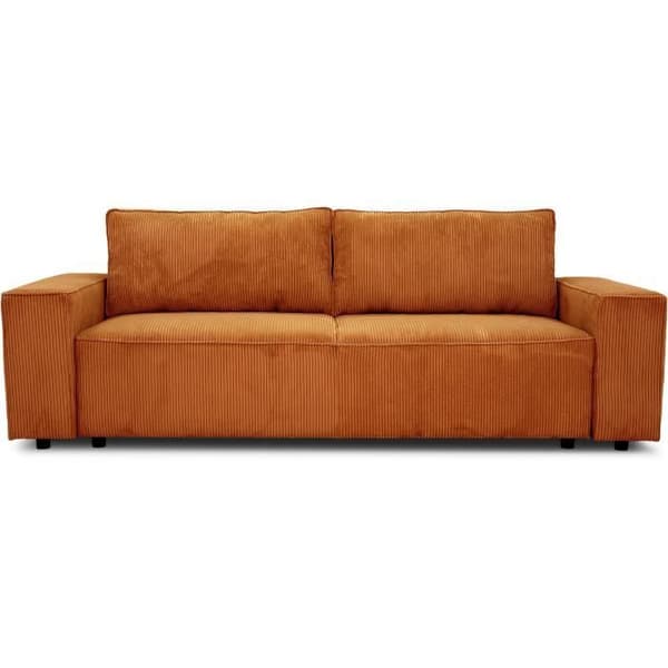 Soffa med bäddsoffa 3 platser JOSH - Sammetstyg i terracotta - L 239 x P 86 x H 85 cm - Förvaringslåda