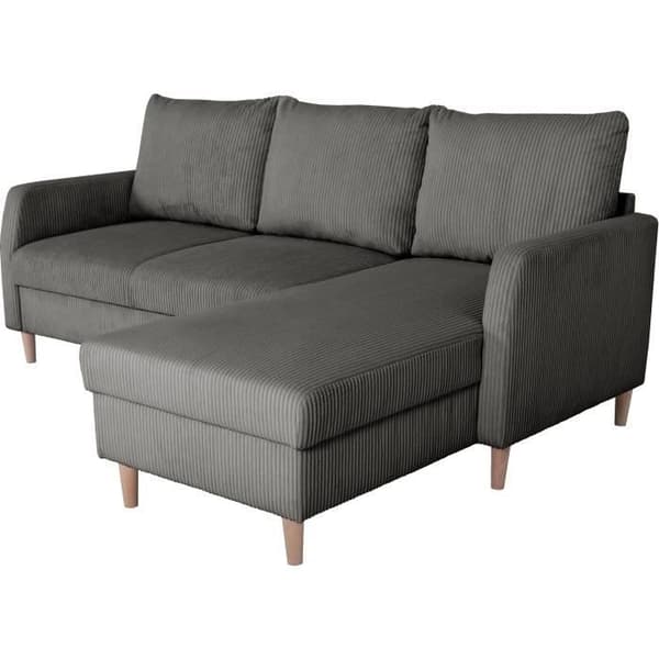 Fast hörnsoffa - 3 platser - CHIPY - Lincoln tyg antracit - Naturträben - 192 x 82 x 138 cm