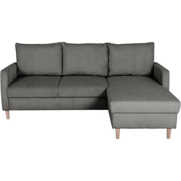 Fast hörnsoffa - 3 platser - CHIPY - Lincoln tyg antracit - Naturträben - 192 x 82 x 138 cm