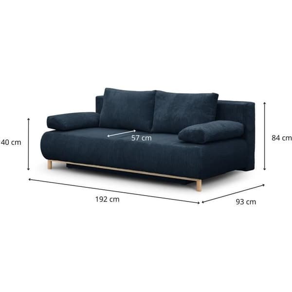 Bäddsoffa 3 platser MIKA - Mörkblå ribbad sammet - Förvaringsutrymme - L 192 x H 84 x P 93 cm