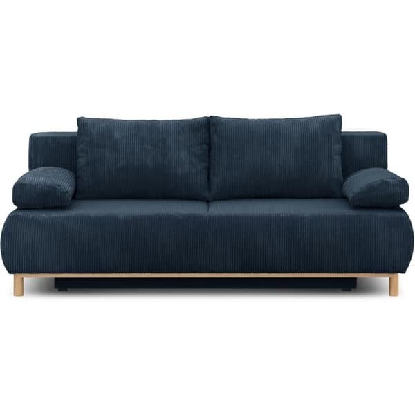 Bäddsoffa 3 platser MIKA - Mörkblå ribbad sammet - Förvaringsutrymme - L 192 x H 84 x P 93 cm