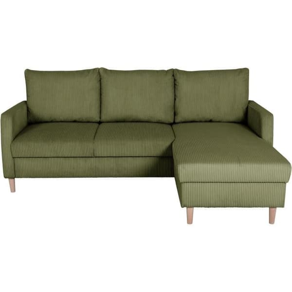 Fix hörnsoffa - 3 platser - CHIPY - Tyg Lincoln Kaki - Ben trä natur - 192 x 82 x 138 cm