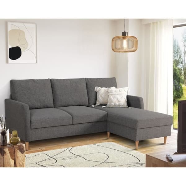 Fast hörnsoffa 3 platser CHIPY - Antracittyg - Reversibel - L 192 x P 137 x H 82 cm - Svarta ben