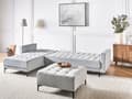 Miniatyrbilde 4 av 11: Høyre Hjørnesofa Lysegrå Fløyel Tufted Stoff Moderne L-formet Modulær 4 Seter med Ottoman Sjeselongue