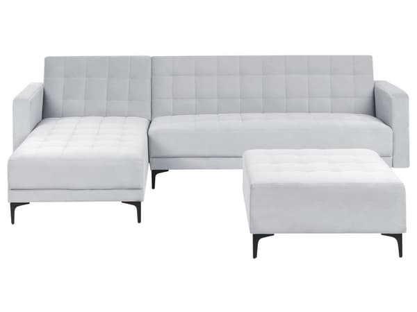 Høyre Hjørnesofa Lysegrå Fløyel Tufted Stoff Moderne L-formet Modulær 4 Seter med Ottoman Sjeselongue