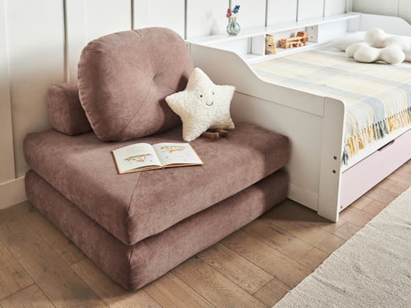 Sofa Puff Seng Brun Polstring Enkeltseng Sammenleggbar Stolseng med Pute Moderne Design