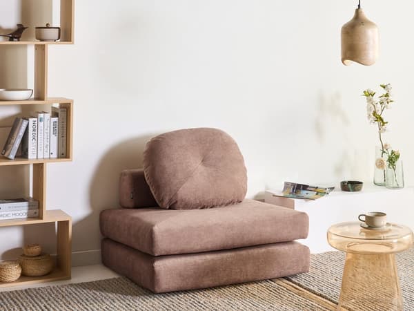 Sofa Puff Seng Brun Polstring Enkeltseng Sammenleggbar Stolseng med Pute Moderne Design