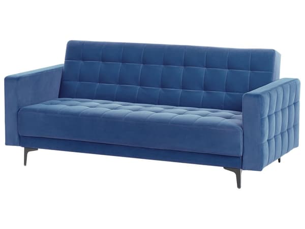 Sovesofa Blå Fløyel Tufted Stoff Moderne Stue Modulær 3 Seter Svart Ben Spor Arm