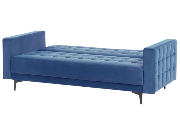 Sovesofa Blå Fløyel Tufted Stoff Moderne Stue Modulær 3 Seter Svart Ben Spor Arm