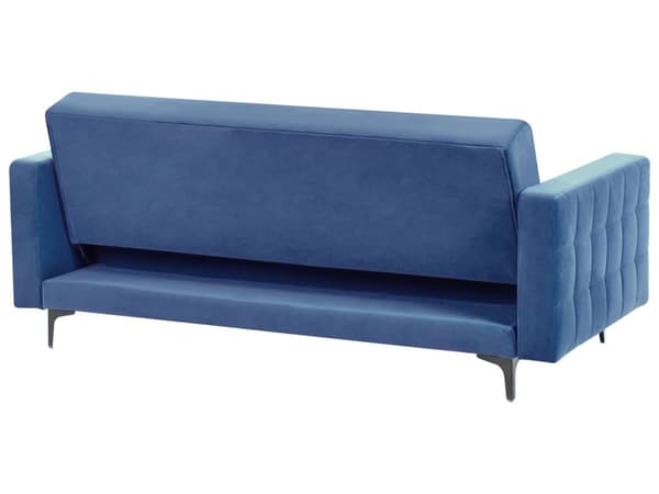 Sovesofa Blå Fløyel Tufted Stoff Moderne Stue Modulær 3 Seter Svart Ben Spor Arm
