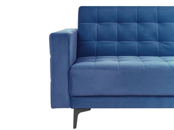 Sovesofa Blå Fløyel Tufted Stoff Moderne Stue Modulær 3 Seter Svart Ben Spor Arm