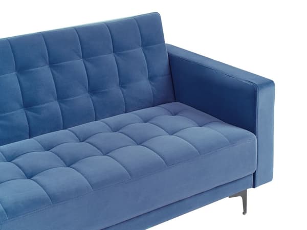 Sovesofa Blå Fløyel Tufted Stoff Moderne Stue Modulær 3 Seter Svart Ben Spor Arm