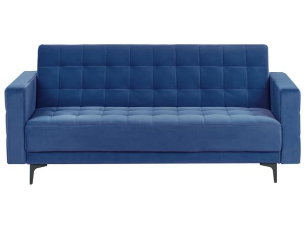 Sovesofa Blå Fløyel Tufted Stoff Moderne Stue Modulær 3 Seter Svart Ben Spor Arm