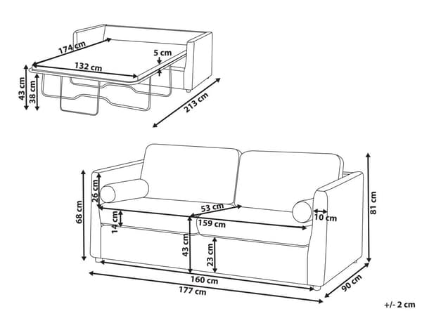 Sovesofa Off-white Stoff 2-seter Utfellbar ramme med madrass Gjesteseng Sofa