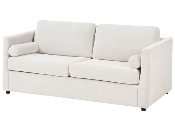 Sovesofa Off-white Stoff 2-seter Utfellbar ramme med madrass Gjesteseng Sofa