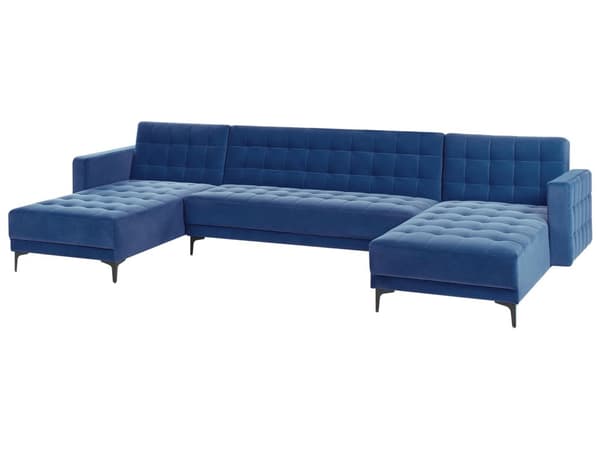 Hjørnesofa Blå Fløyel Tuftet stoff Moderne U-formet Modulær 5-seter med sjeselong