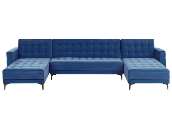 Hjørnesofa Blå Fløyel Tuftet stoff Moderne U-formet Modulær 5-seter med sjeselong