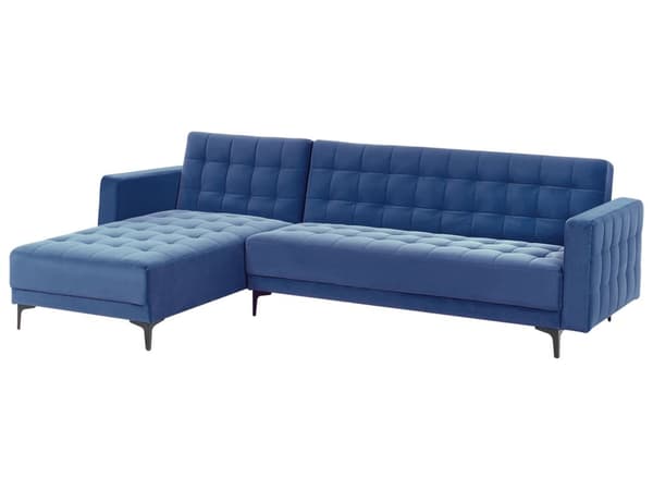 Høyre Hjørnesofa Blå Fløyel Tufted Stoff Moderne L-formet Modulær 4 Seter L Sjeselong