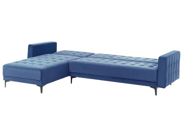 Høyre Hjørnesofa Blå Fløyel Tufted Stoff Moderne L-formet Modulær 4 Seter L Sjeselong