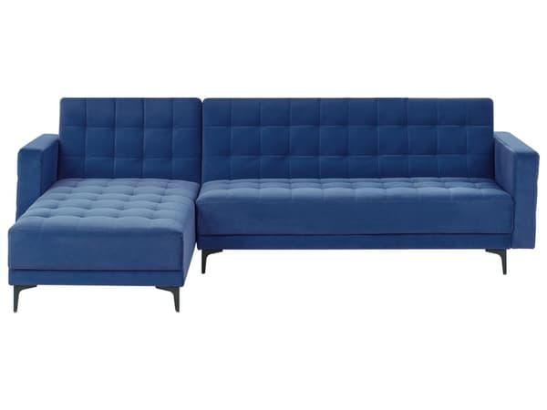 Høyre Hjørnesofa Blå Fløyel Tufted Stoff Moderne L-formet Modulær 4 Seter L Sjeselong