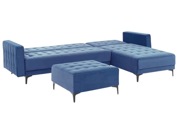 Venstre Hjørnesofa Blå Fløyel Tufted Stoff Moderne L-formet Modulær 4 Seter med Ottoman Sjeselongue