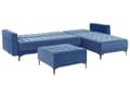 Miniatyrbilde 6 av 11: Venstre Hjørnesofa Blå Fløyel Tufted Stoff Moderne L-formet Modulær 4 Seter med Ottoman Sjeselongue