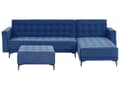 Miniatyrbilde 1 av 11: Venstre Hjørnesofa Blå Fløyel Tufted Stoff Moderne L-formet Modulær 4 Seter med Ottoman Sjeselongue