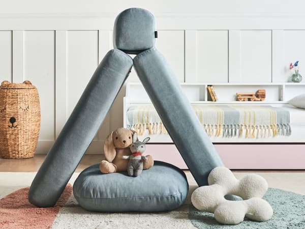 Sofa Puff Seng Lyseblå Polstring Enkeltseng Sammenleggbar Stolseng med Pute Moderne Design