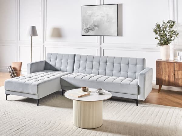 Høyre Hjørnesofa Lysegrå Fløyel Tufted Stoff Moderne L-formet Modulær 4 Seter L Sjeselong