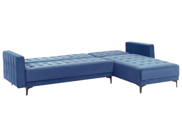Venstre Hjørnesofa Blå Fløyel Tufted Stoff Moderne L-formet Modulær 4 Seter L Sjeselong