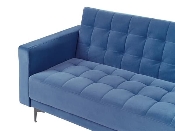 Venstre Hjørnesofa Blå Fløyel Tufted Stoff Moderne L-formet Modulær 4 Seter L Sjeselong