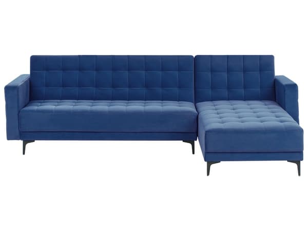 Venstre Hjørnesofa Blå Fløyel Tufted Stoff Moderne L-formet Modulær 4 Seter L Sjeselong