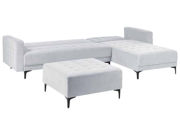 Venstre Hjørnesofa Lysegrå Fløyel Tufted Stoff Moderne L-formet Modulær 4 Seter med Ottoman Sjeselongue