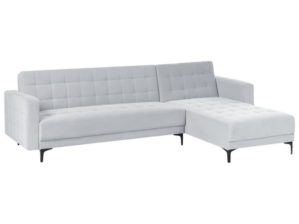 Venstre Hjørnesofa Lysegrå Fløyel Tufted Stoff Moderne L-formet Modulær 4 Seter med Ottoman Sjeselongue