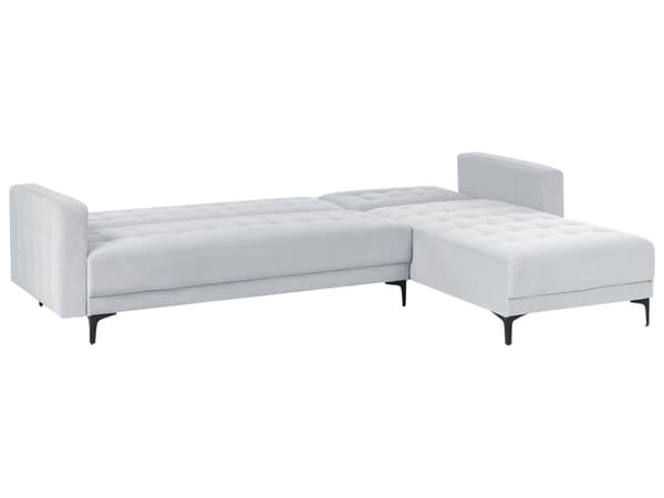 Venstre Hjørnesofa Lysegrå Fløyel Tufted Stoff Moderne L-formet Modulær 4 Seter med Ottoman Sjeselongue