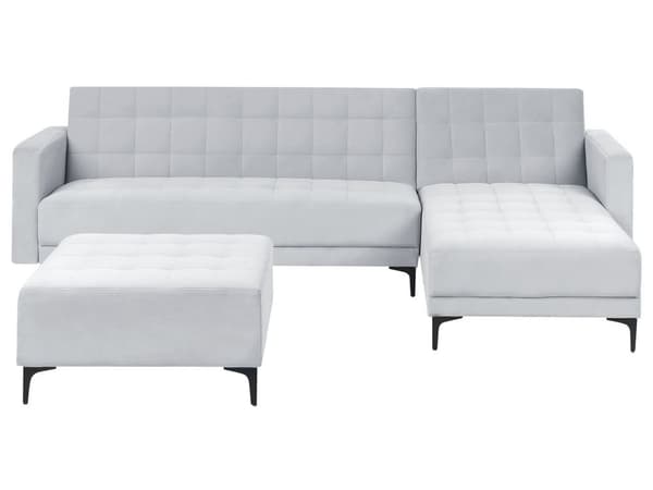 Venstre Hjørnesofa Lysegrå Fløyel Tufted Stoff Moderne L-formet Modulær 4 Seter med Ottoman Sjeselongue