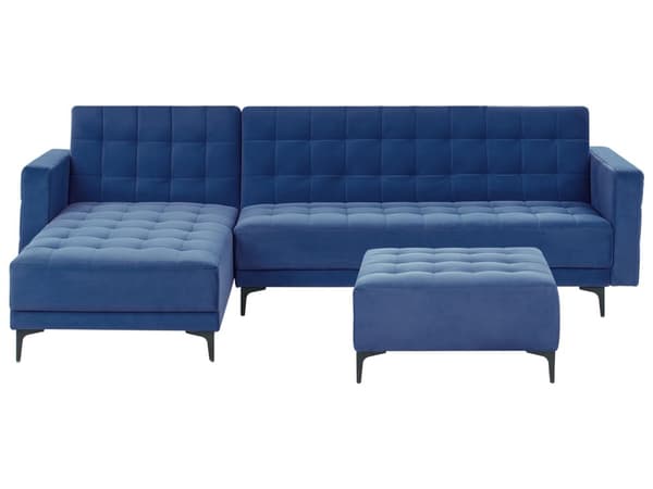 Høyre Hjørnesofa Blå Fløyel Tufted Stoff Moderne L-formet Modulær 4 Seter med Ottoman Sjeselongue