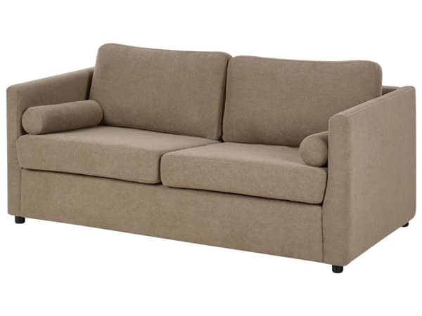 Brun polstret 2-personers sovesofa med sammenklappeligt stel og madras