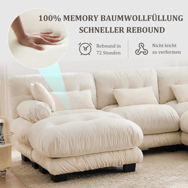 Modulsoffa hörnsoffa 5-sits sammet extra stor sittyta ergonomisk design memoryskum stoppning robust konstruktion bekväma armstöd