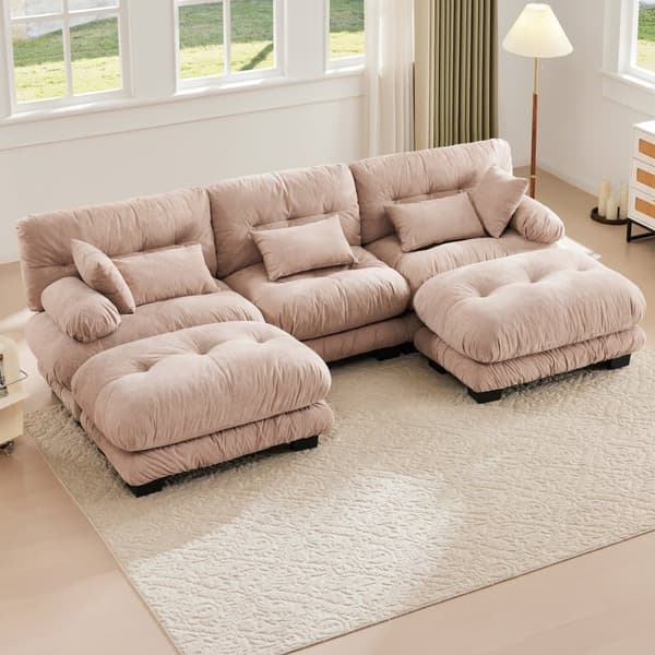 Modulsoffa 5-sits Hörnsoffa i Sammet, Ergonomisk Design, Extra Stor Sittyta, Memoryskumstoppning, Robust Konstruktion och Bekväma Armstöd