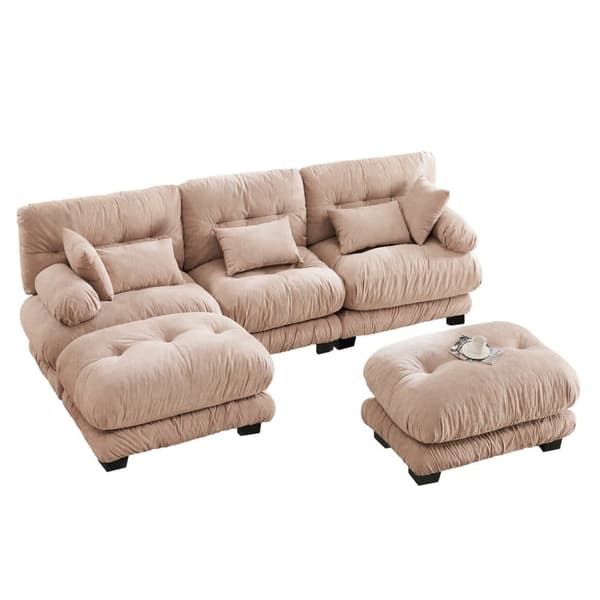 Modulsoffa 5-sits Hörnsoffa i Sammet, Ergonomisk Design, Extra Stor Sittyta, Memoryskumstoppning, Robust Konstruktion och Bekväma Armstöd