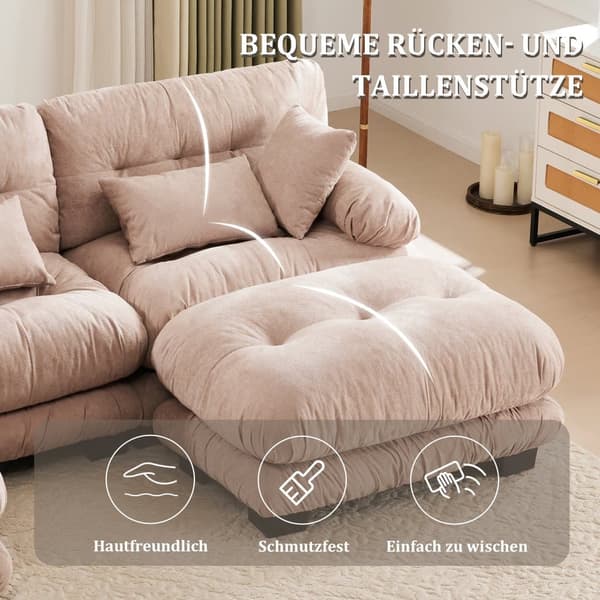 Modulsoffa 5-sits Hörnsoffa i Sammet, Ergonomisk Design, Extra Stor Sittyta, Memoryskumstoppning, Robust Konstruktion och Bekväma Armstöd