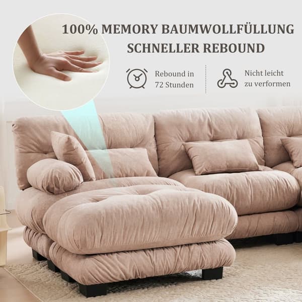 Modulsoffa 5-sits Hörnsoffa i Sammet, Ergonomisk Design, Extra Stor Sittyta, Memoryskumstoppning, Robust Konstruktion och Bekväma Armstöd