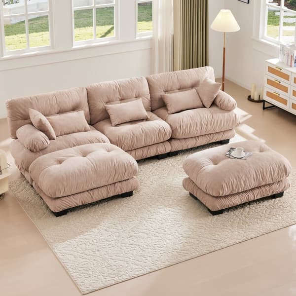 Modulsoffa 5-sits Hörnsoffa i Sammet, Ergonomisk Design, Extra Stor Sittyta, Memoryskumstoppning, Robust Konstruktion och Bekväma Armstöd