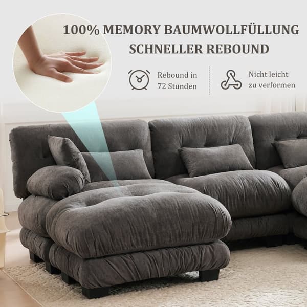 Modulsofa 5 personers – Komfortabel fløjlshjørnesofa med ekstra stort siddeområde, ergonomisk design, memoryskum og robust konstruktion