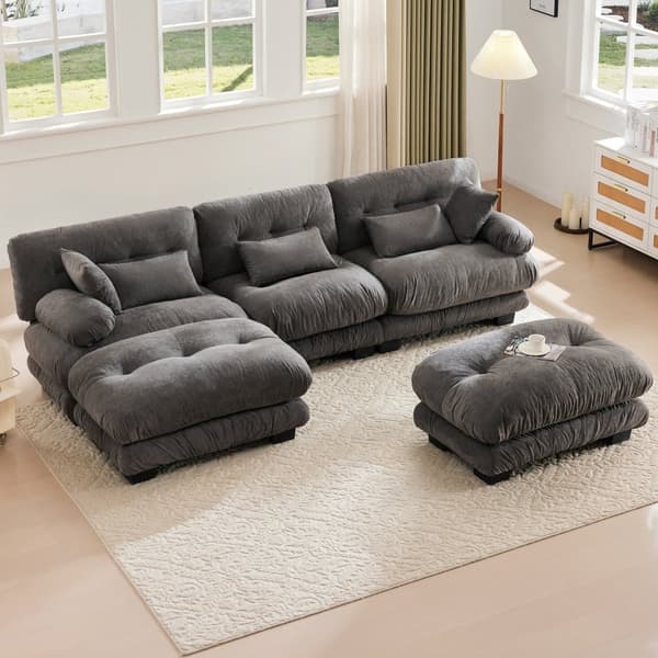 Modulsofa 5 personers – Komfortabel fløjlshjørnesofa med ekstra stort siddeområde, ergonomisk design, memoryskum og robust konstruktion