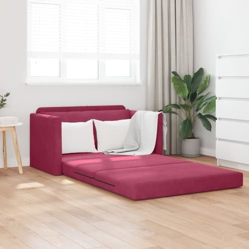Golvsoffa Bädd 2-i-1 Vinröd 124x204x61 cm Sammet