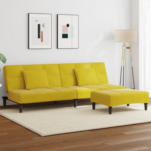 Bäddsoffa 2-sits med fotpall gul sammet